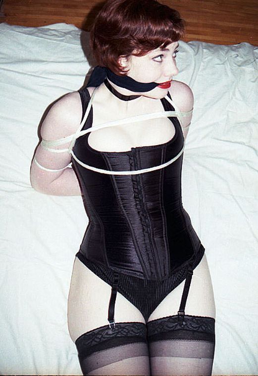 Hot Redhead in Corset and Garters Cleave Gagged and Hogtied for